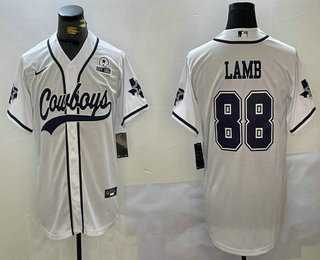 Men%27s Dallas Cowboys #88 CeeDee Lamb White With 1960 Patch Cool Base Stitched Baseball Jersey